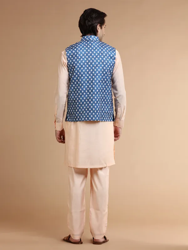 Peach and blue silk wasitcoat set