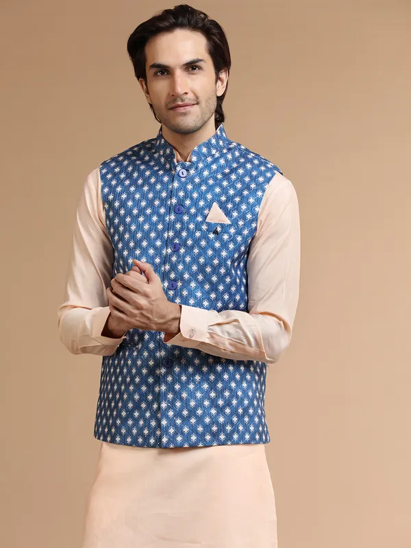 Peach and blue silk wasitcoat set