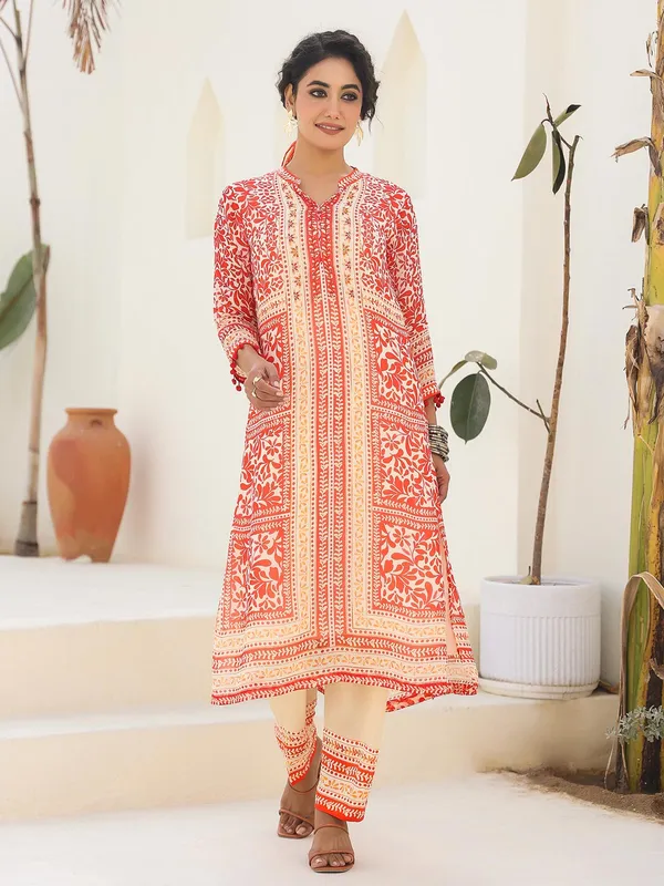 Peach and cream printed kurti set