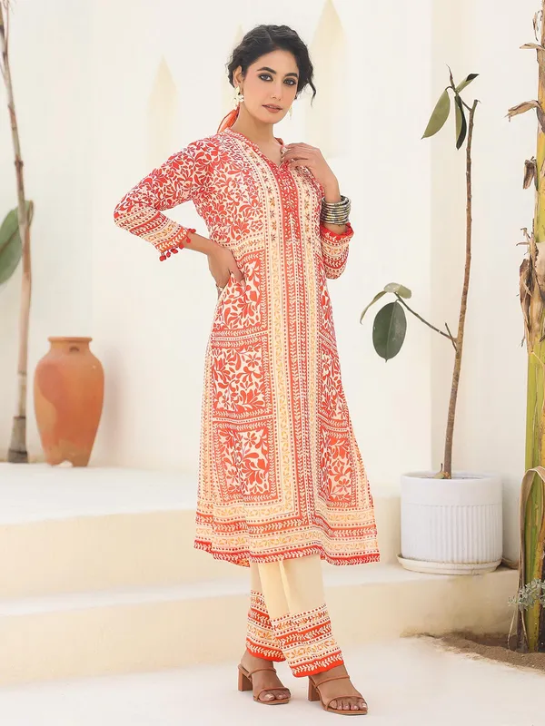Peach and cream printed kurti set