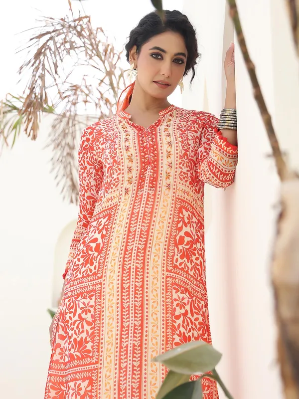 Peach and cream printed kurti set