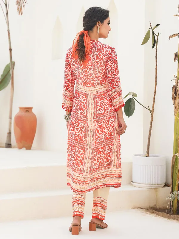 Peach and cream printed kurti set