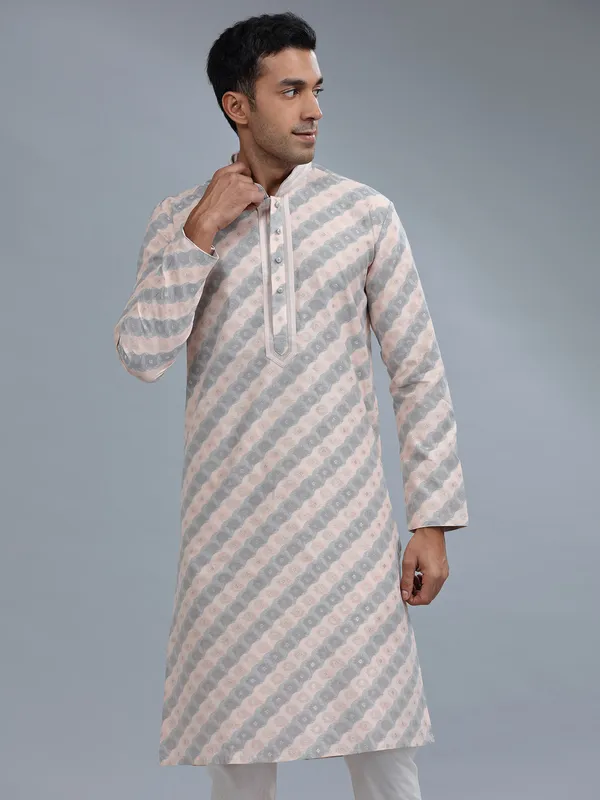 Peach and grey stripe kurta pajama