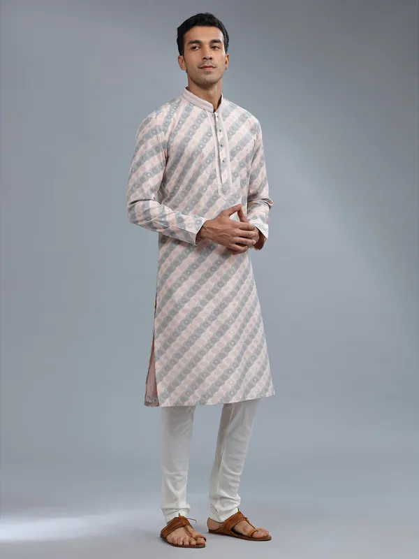 Peach and grey stripe kurta pajama