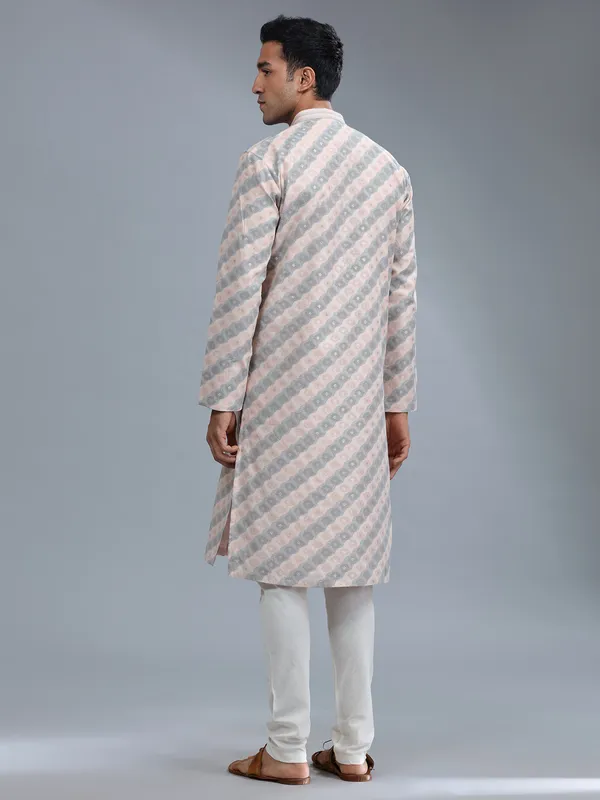 Peach and grey stripe kurta pajama