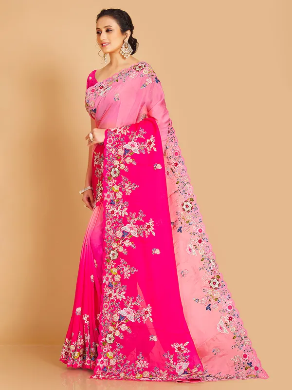 Peach and magenta semi organza saree
