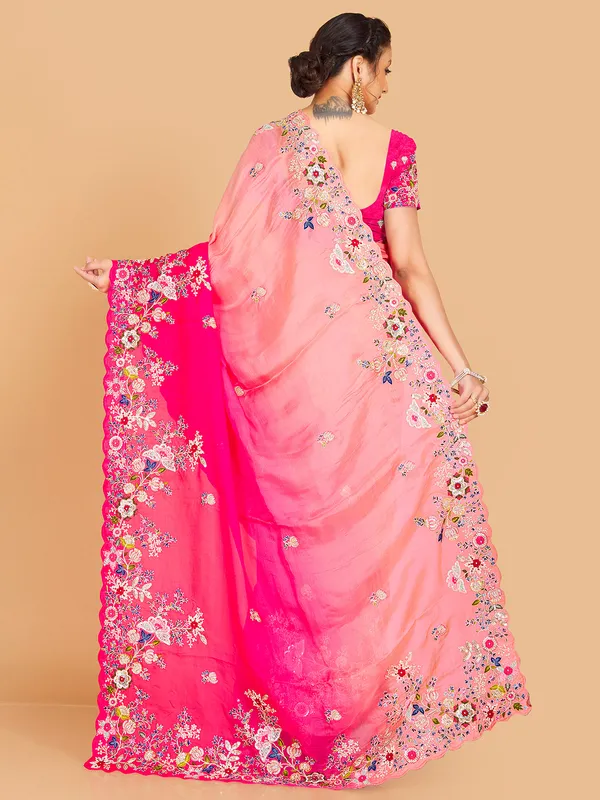 Peach and magenta semi organza saree