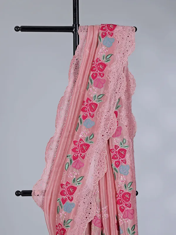 Peach art tissue saree with sequins radiance