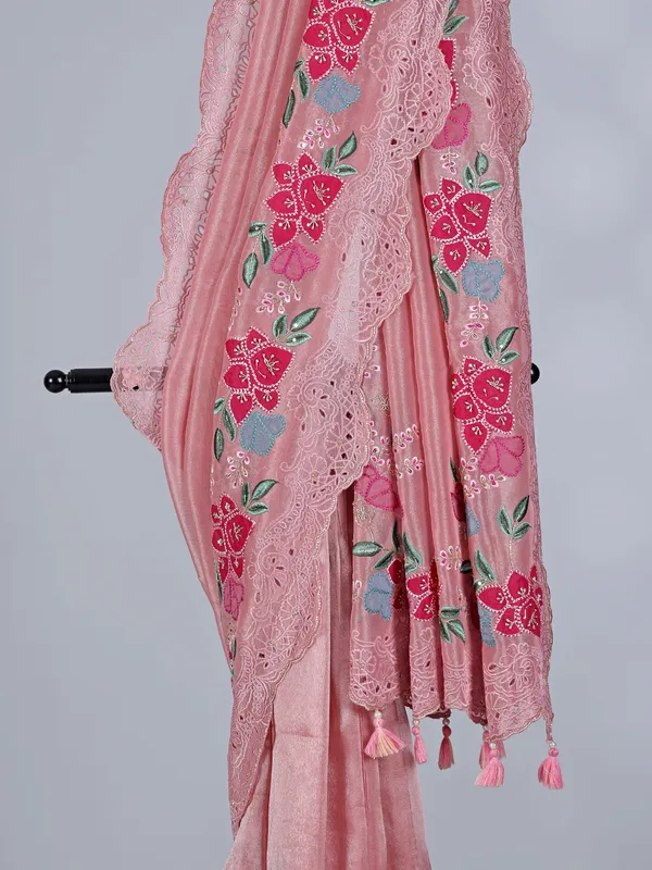 Peach art tissue saree with sequins radiance
