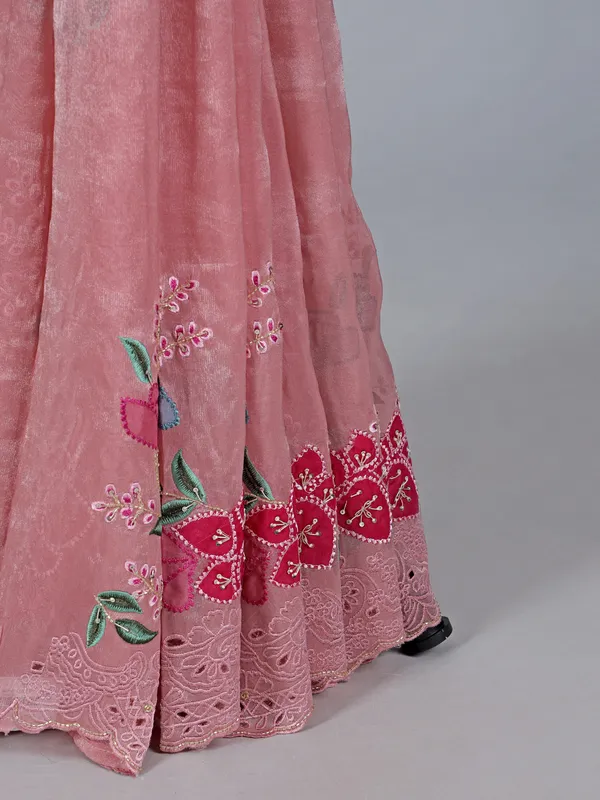 Peach art tissue saree with sequins radiance
