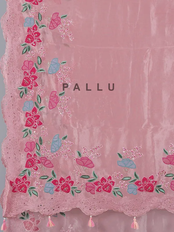 Peach art tissue saree with sequins radiance