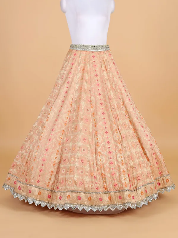 Peach banarasi silk lehenga choli with dupatta