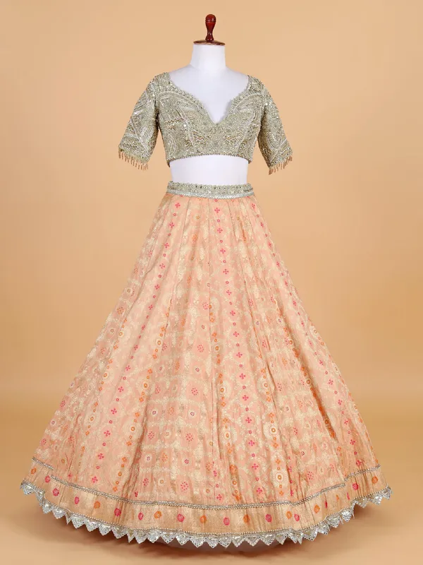 Peach banarasi silk lehenga choli with dupatta