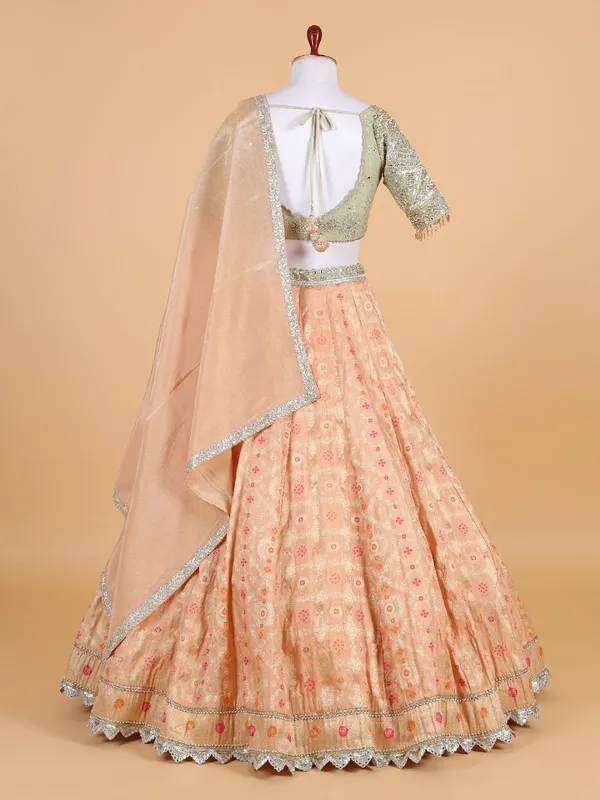 Peach banarasi silk lehenga choli with dupatta