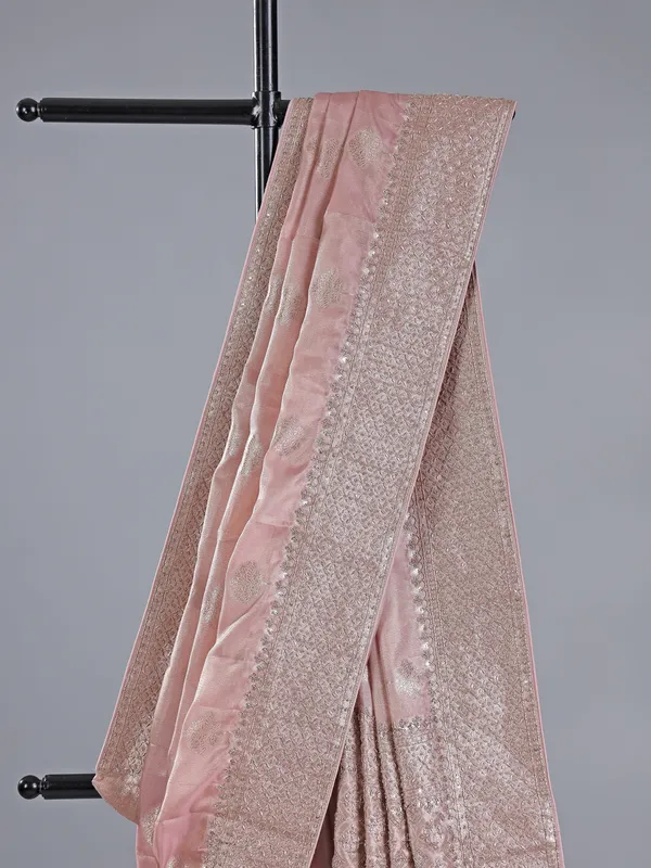 Peach banarasi silk saree for wedding wear