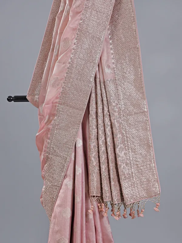 Peach banarasi silk saree for wedding wear