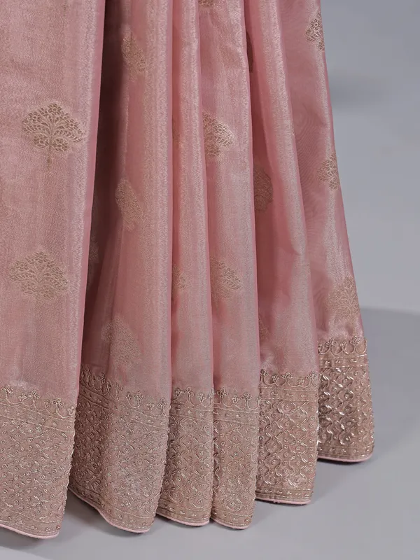 Peach banarasi silk saree for wedding wear