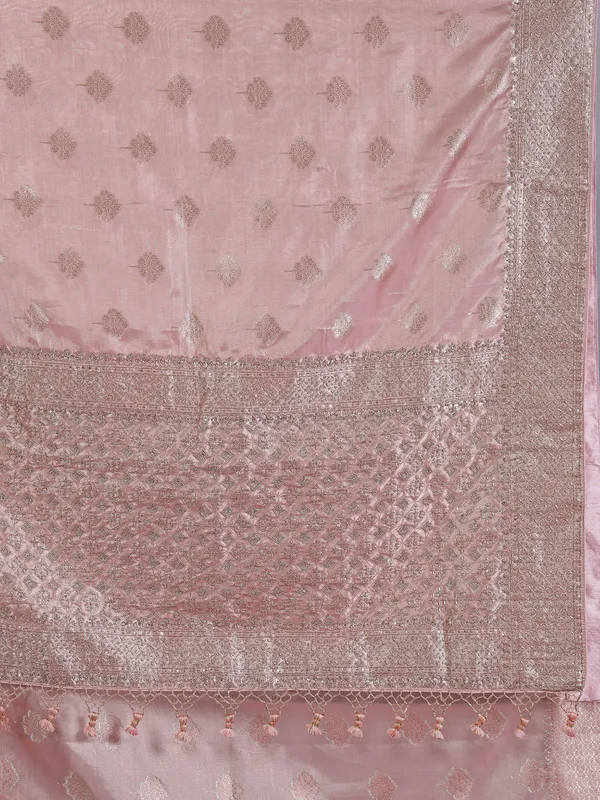 Peach banarasi silk saree for wedding wear