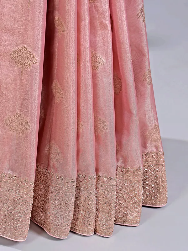 Peach banarasi silk saree for wedding wear