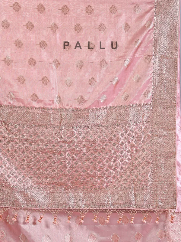 Peach banarasi silk saree for wedding wear