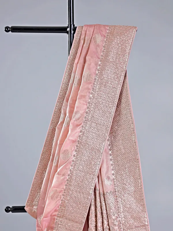 Peach banarasi silk saree for wedding wear