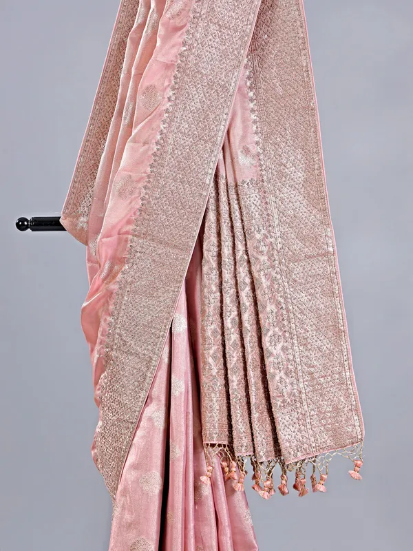 Peach banarasi silk saree for wedding wear