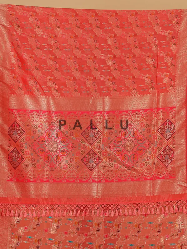 Peach banarasi silk zari weaving saree for women
