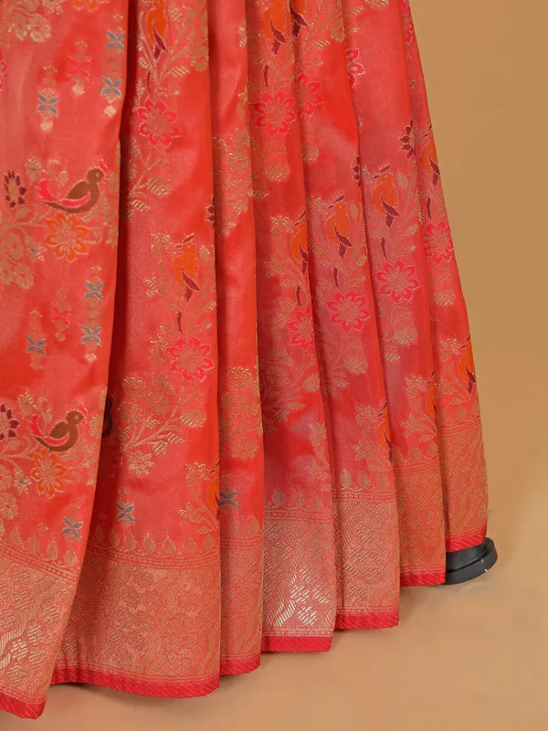 Peach banarasi silk zari weaving saree for women