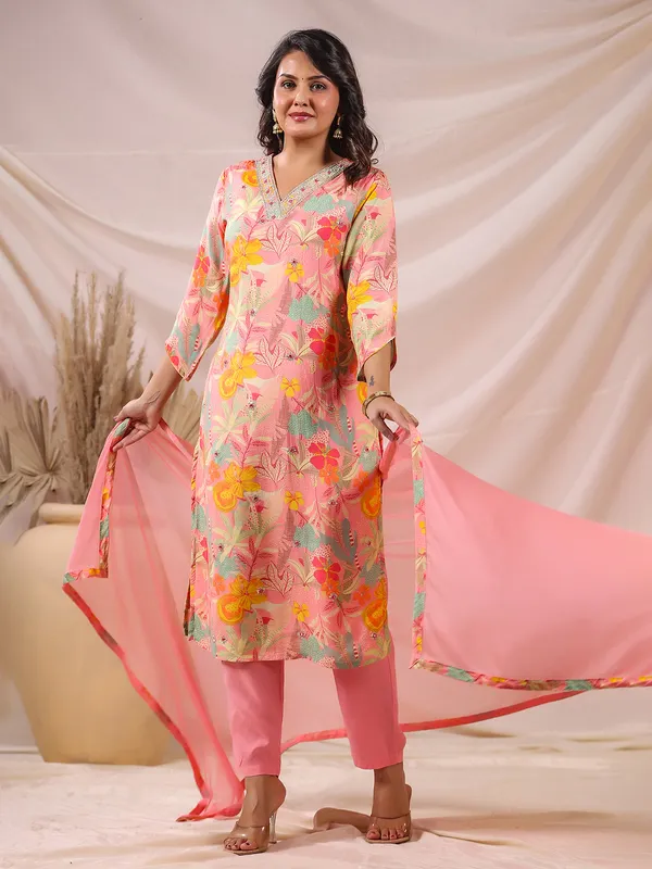 Peach charm kurti set for celebrations