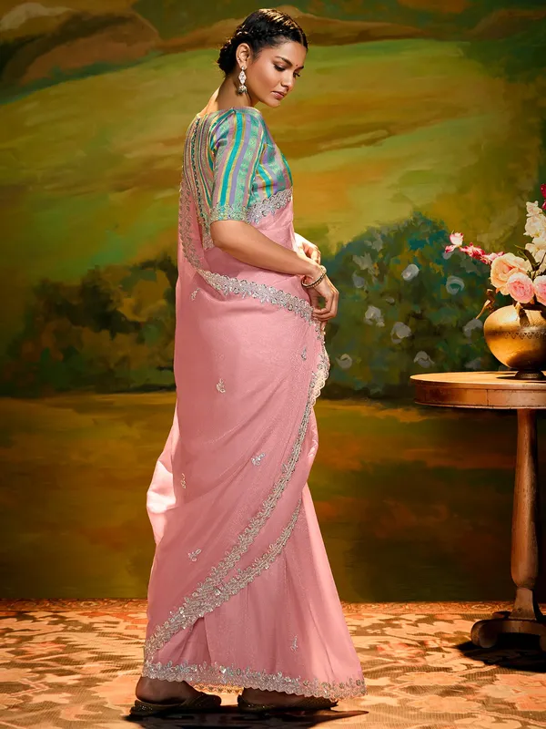 Peach chiffon saree for party