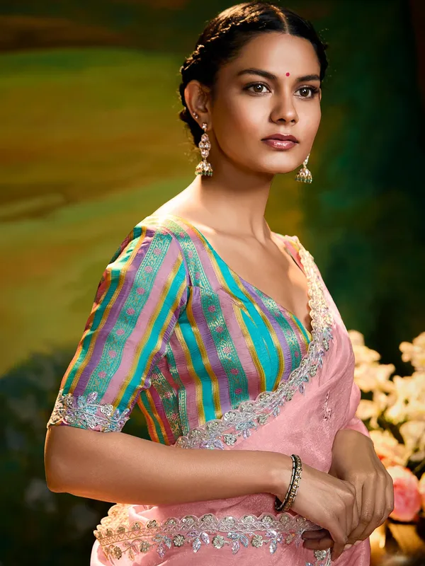 Peach chiffon saree for party