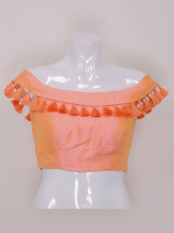 Peach color raw silk plain ready made blouse