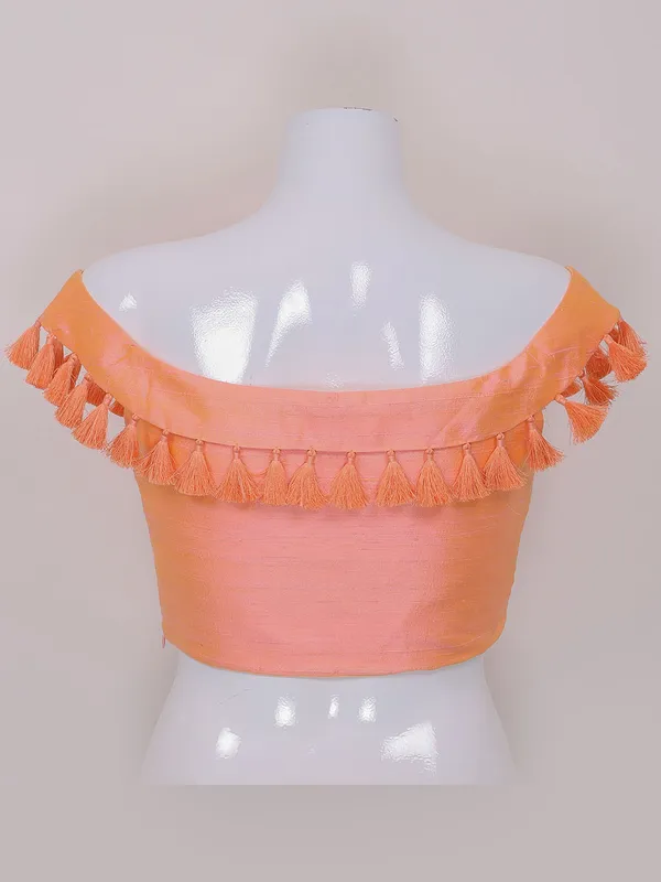 Peach color raw silk plain ready made blouse