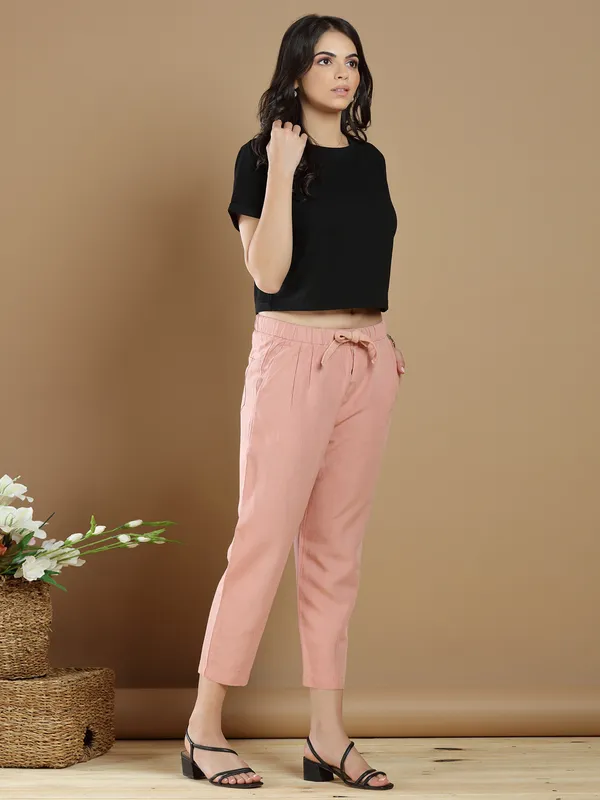 Peach cotton casual wear plain pant