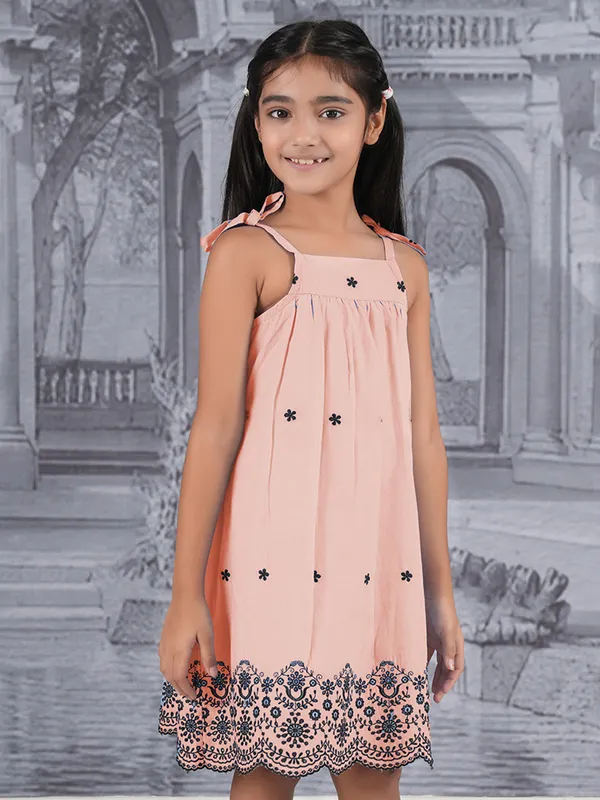 Peach cotton frock for girls