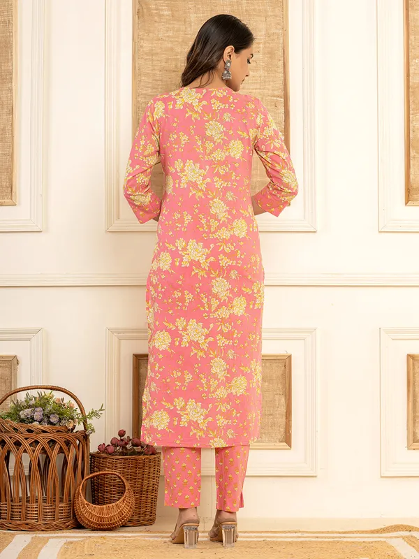 Peach cotton kurti set with dupatta