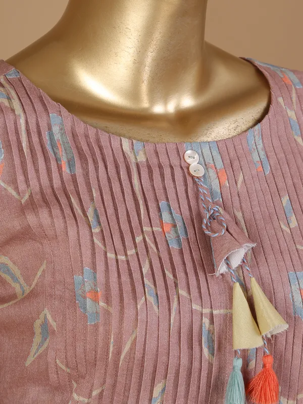 Peach cotton long printed kurti