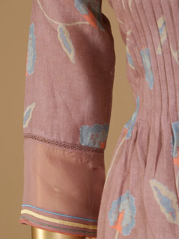 Peach cotton long printed kurti