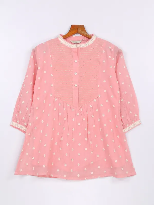 Peach cotton lucknowi top
