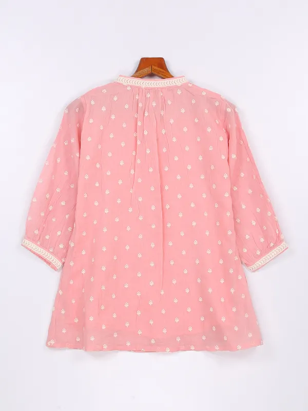 Peach cotton lucknowi top