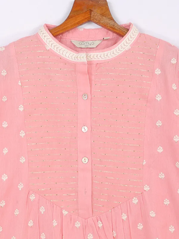 Peach cotton lucknowi top