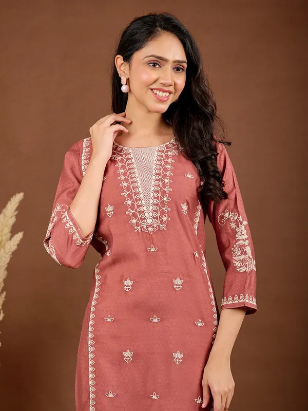 Peach cotton silk casual kurti