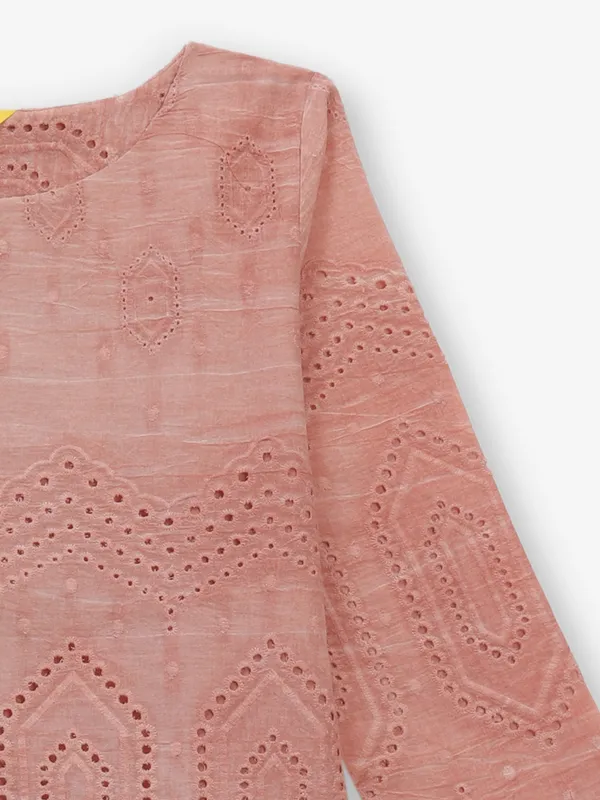 Peach cotton silk cutwork top
