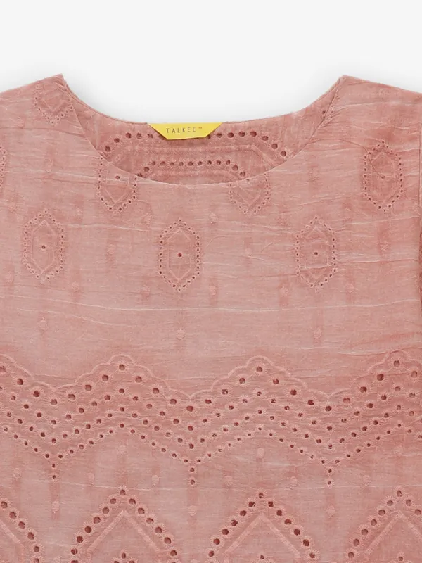 Peach cotton silk cutwork top