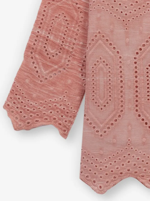 Peach cotton silk cutwork top