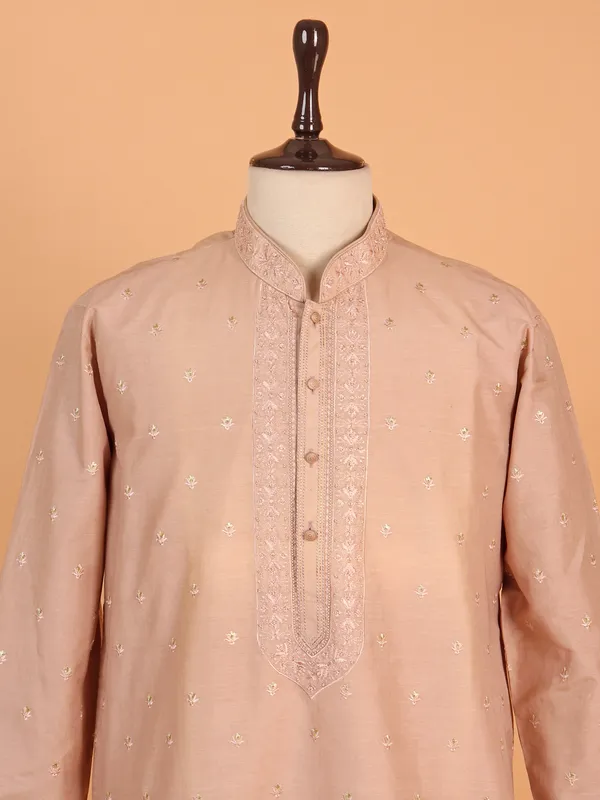 Peach cotton silk kurta suit for men for men