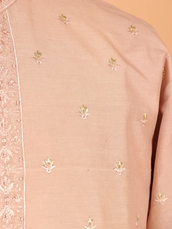 Peach cotton silk kurta suit for men for men