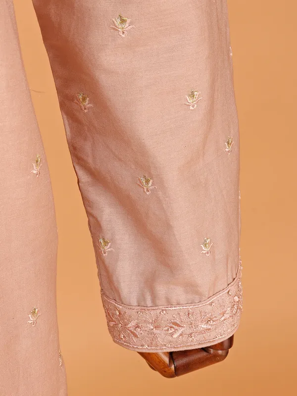 Peach cotton silk kurta suit for men for men