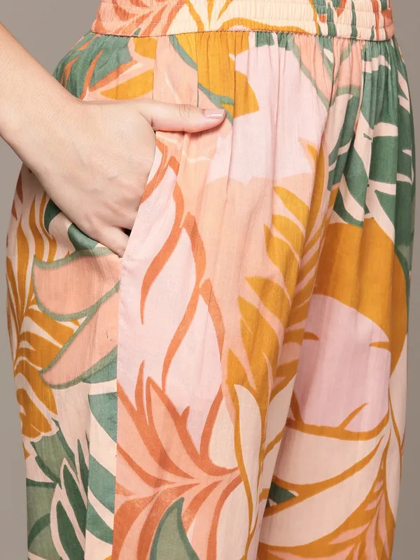 Peach cotton silk kurti set for women