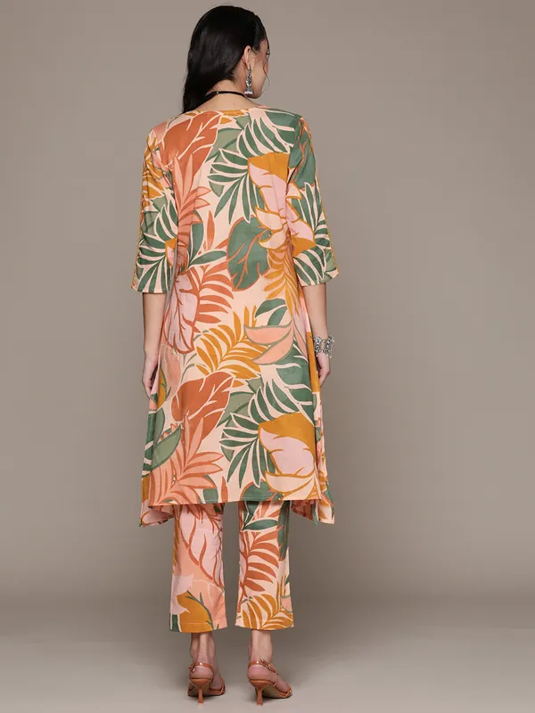 Peach cotton silk kurti set for women
